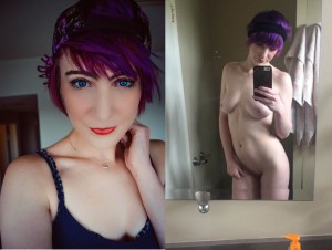 nacktfoto selfie von einem punk girl mit lila haaren